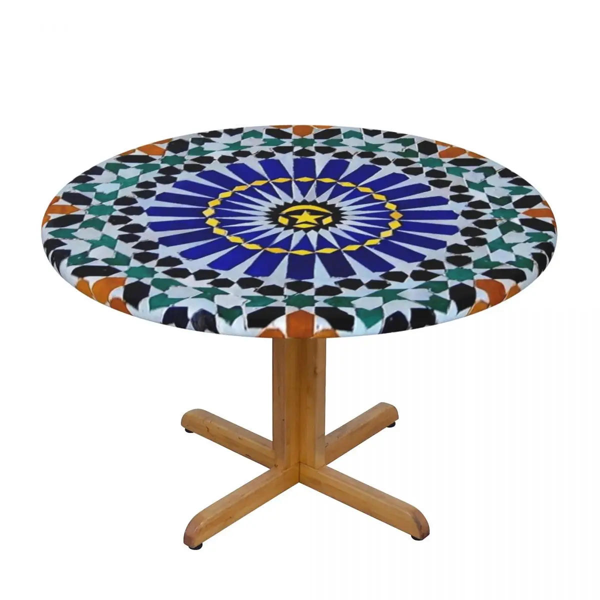 Arabic Tiles Moroccan Mosaic Waterproof Round Tablecloth Oilproof Table Cloth for Kitchen Events Dining Table Cover