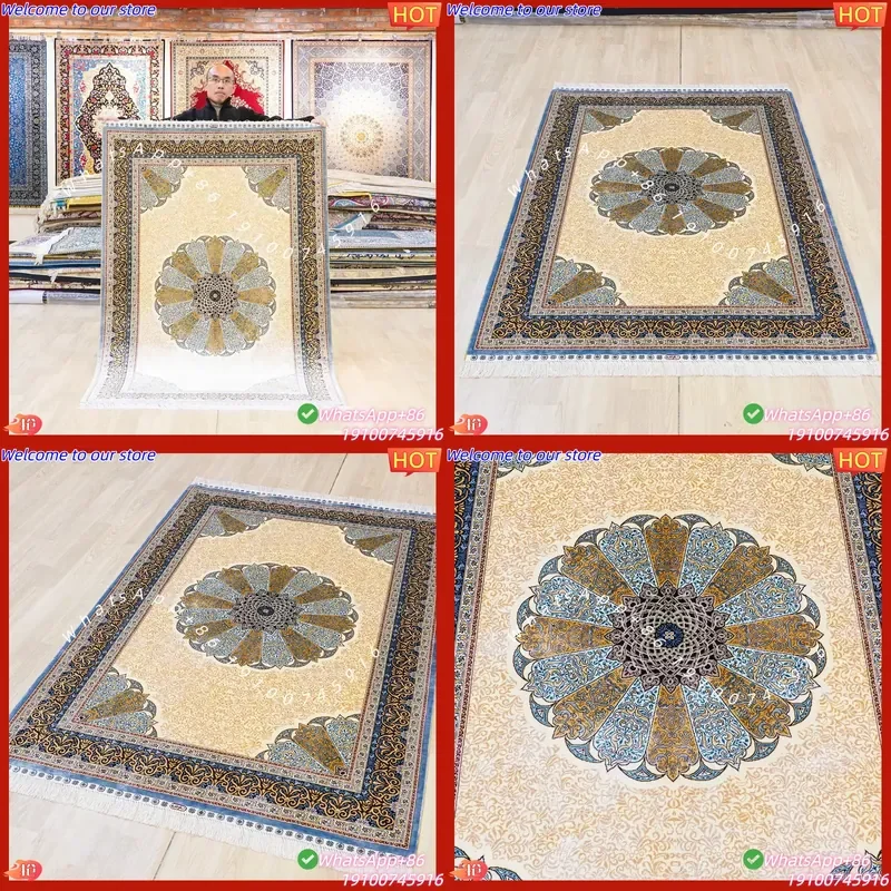 CECertificate YILONG 122x183cm Vintage Persian Floral Low Pile Handmade Silk Carpet Washable Medium Thickness