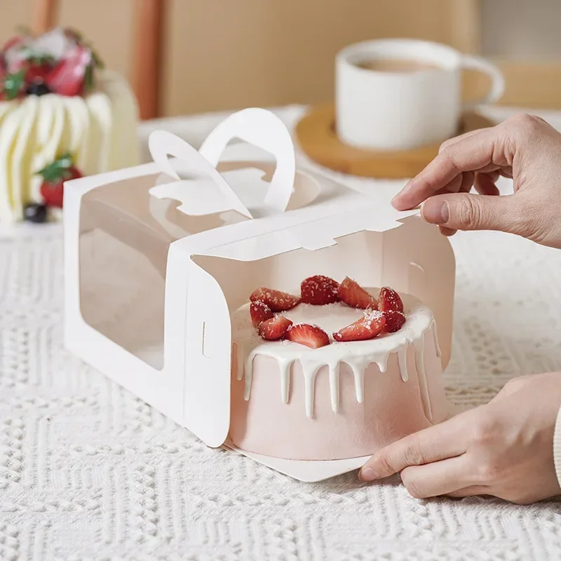 10pcs White Cake Box with Handle DIY Paper Boxes For Muffin Dessert Cake Packaging DIY Baking Supplies Wedding Party Favors