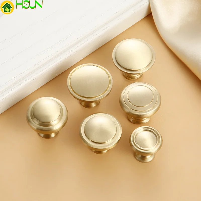 Gold simple pure copper cabinet drawer handle brass wardrobe door round furniture handle