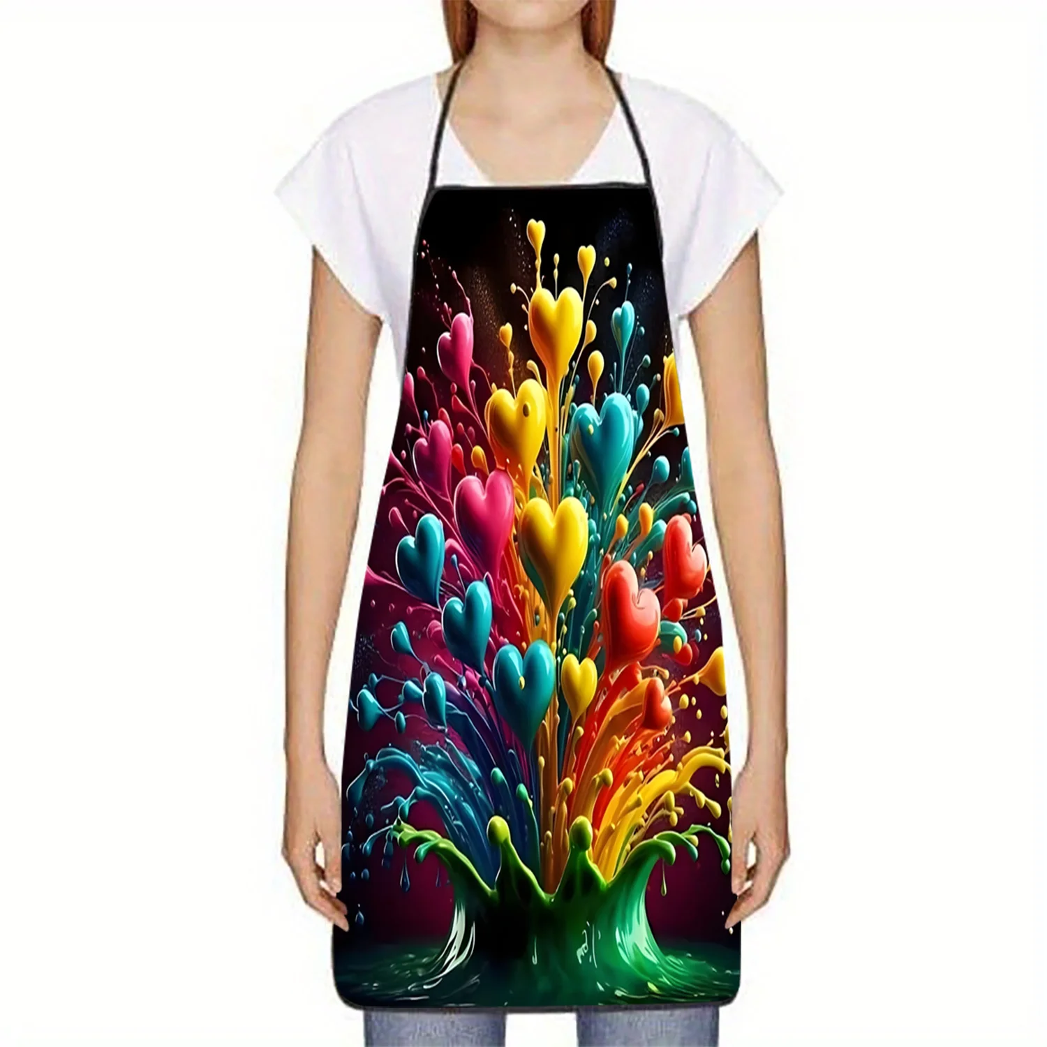 Colorful Heart Explosion Apron, Abstract Rainbow Art Cooking Bib, Vibrant Kitchen Decor, Funny Gift for Her, Washable