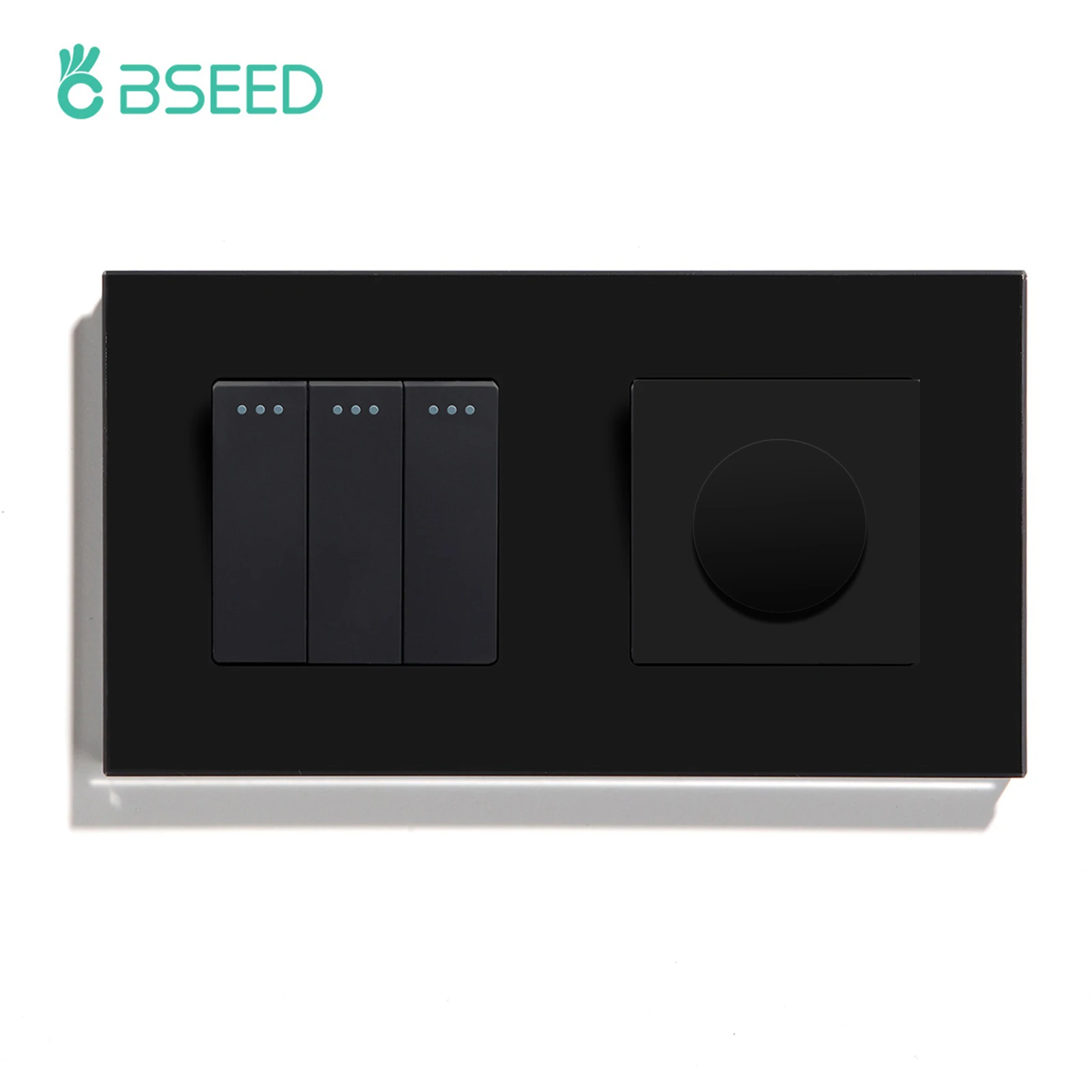 BSEED Mechanische Wandlichtschalter 1/2/3 Gang 1Way Plus Dimmerschalter Led Dimmbarer Schalter EU-Standard Glasrahmen 10A