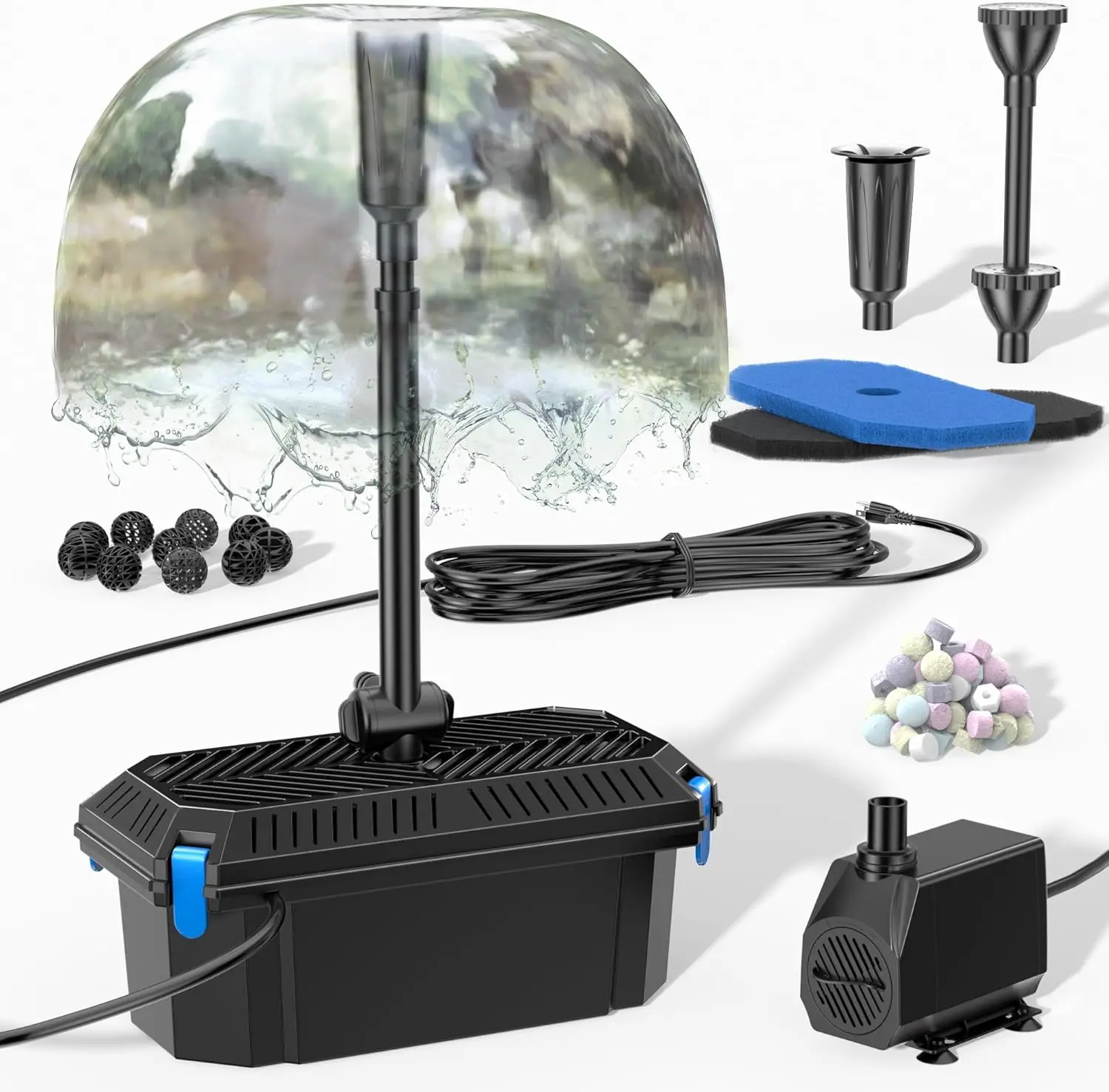 

Фильтр для пруда Biling с комплектом насосов для фонтана, фильтр для пруда для кои 660GPH с насосами 40W для уличных прудов, комплект для фонтана для пруда