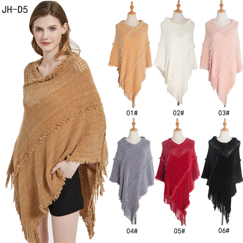 Women's Warm Turtleneck Bat Knit Shawl Color Hollow Design RPET Regenerated Fabric Spring Autumn Season Pure Color Pattern
