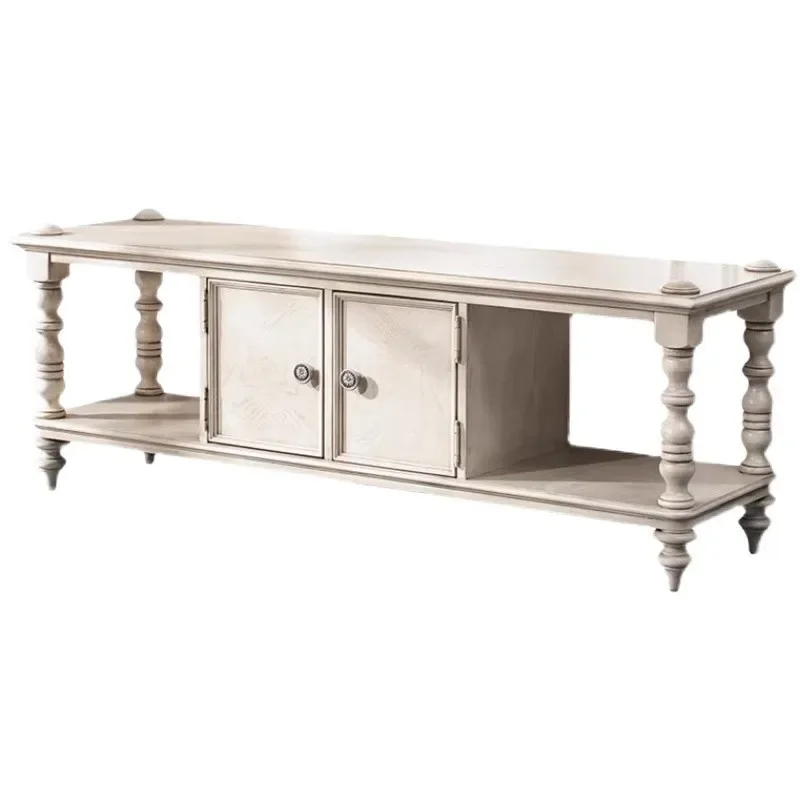 American solid wood TV white living room floor cabinet small apartment simple light luxury European TV cabinet coffee table