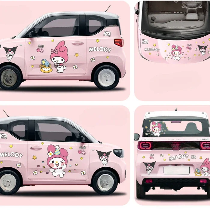 MINISO Sanrio Kuromi  Car Body Shell Modification To Cover Scratches Kawaii Cartoon Stickers Ladies Car Hood Tail Decoration