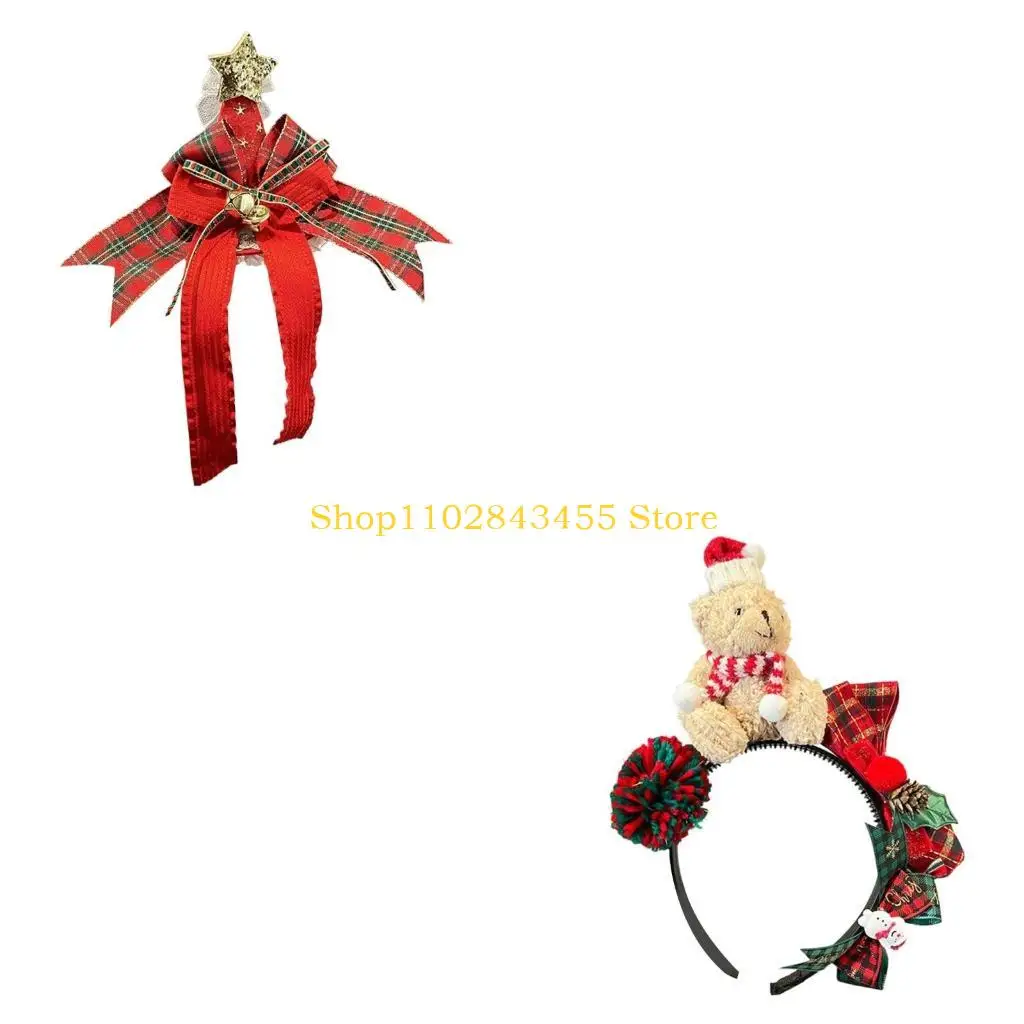 

49MC плюшевая шляпа Санта-Клауса, повязка на голову, праздничный декор для волос, головной убор в сочельник для всех возрастов