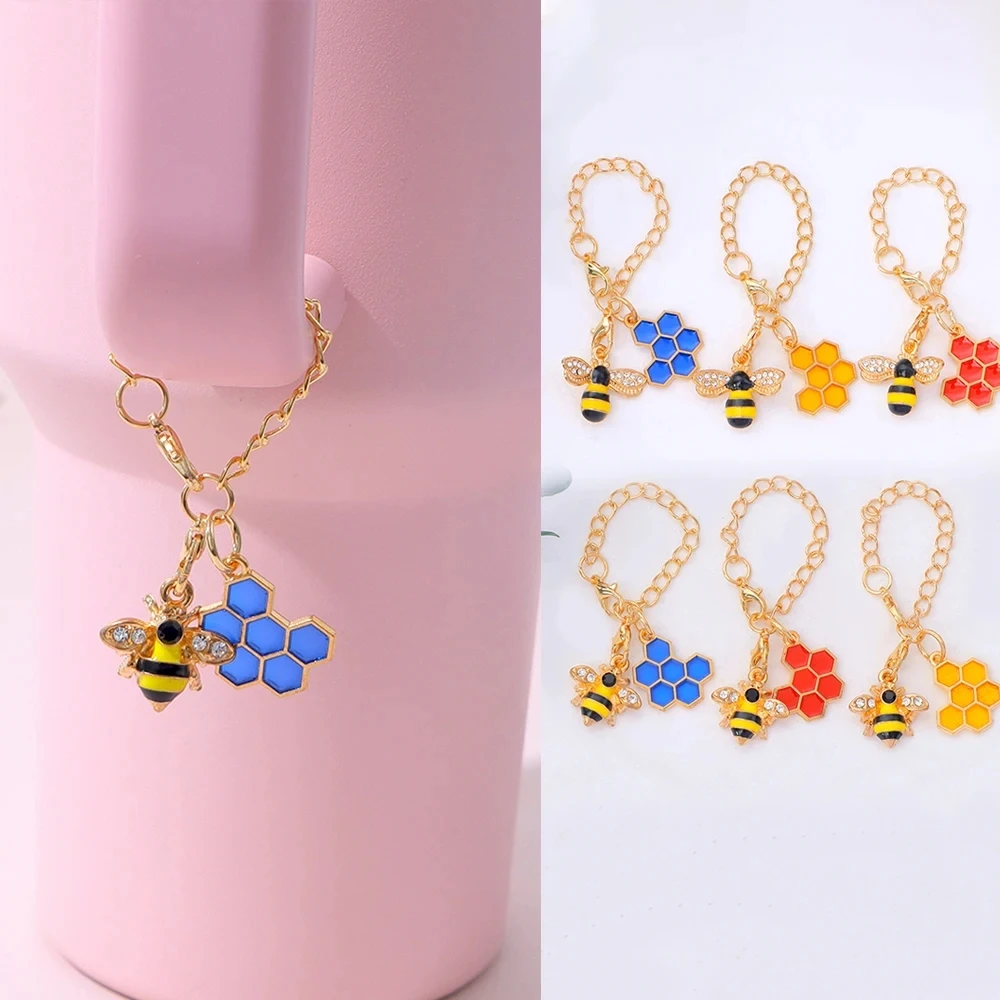 Милые-брелки-в-виде-пчелы-со-стразами-изысканные-брелоки-в-виде-насекомых-соты-чашка-Стэнли-украшение-для-рюкзака-аксессуары-ювелирные-изделия-«сделай-сам»-подарок