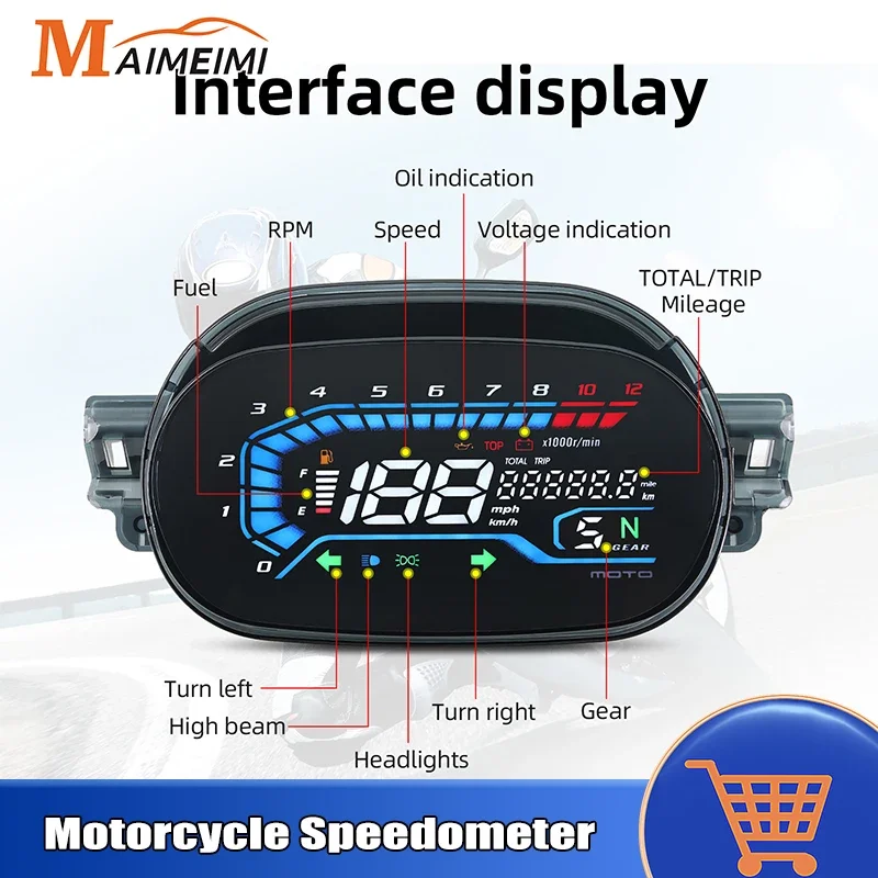 Digital Motorcycle Speedometer Odometer Dashboard Total Mileage Indicator 12000rpm RPM Fuel Level Meter For Yamaha Y125ZR Y125Z