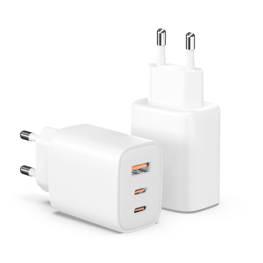 Adaptateur mural de charge rapide GaN 65W, 2 USB-C + 1 USB-A, chargeur de voyage pour iPhone 14 13 12 11 Pro Max Mini iPad, lot de 2