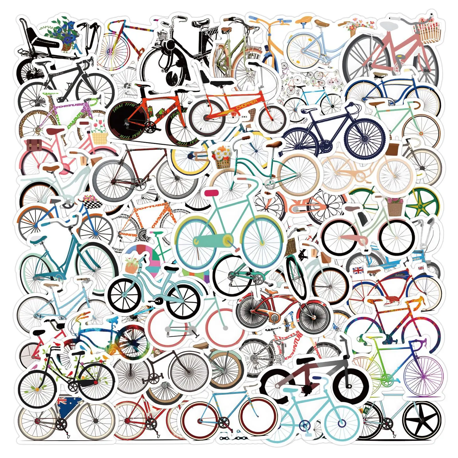 

10/50/100PCS Cartoon Bike Mountain Bike Road Bike Graffiti Decoration Laptop Refrigerator Skateboard Waterproof Sticker Kids Toy