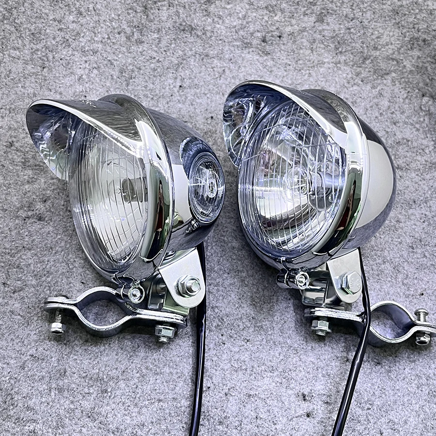 1 Set Chrome Motorcycle Headlight Spot Fog Lamp With Roll Cage Guard Bar Tube Bracket Clamp For Benelli Ducati Cafe Racer