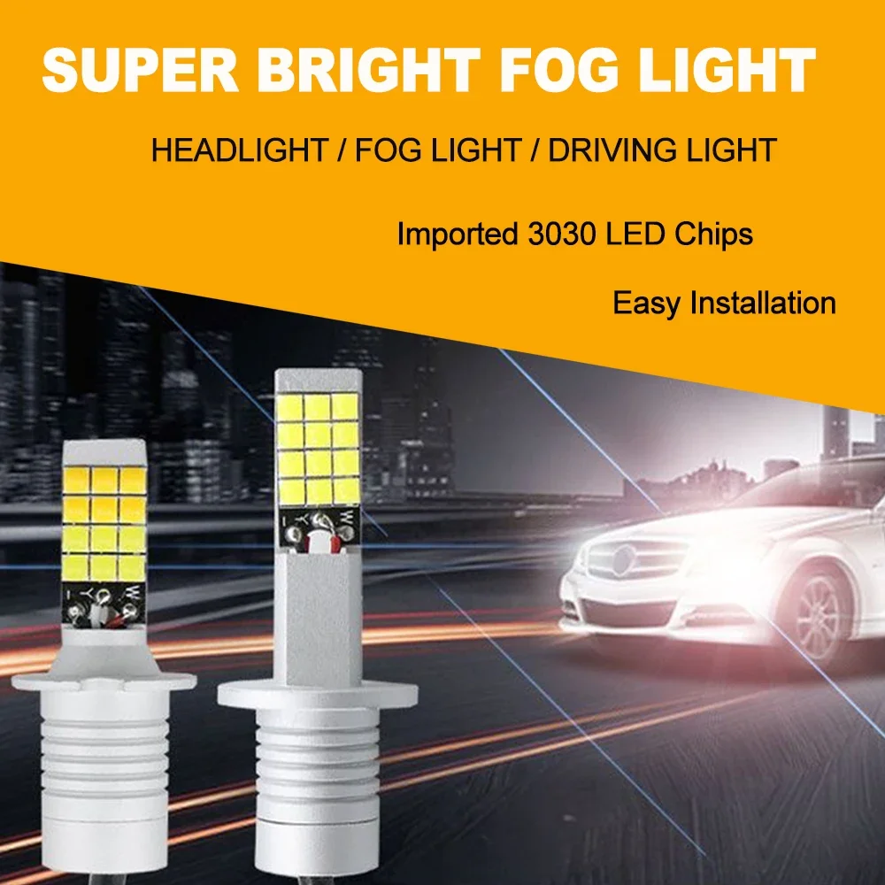 2X 12V H1 H3 H4 H7 9005 9006 White Yellow 3000 6500k 3030 LED Car Motorcycle DRL Driving Lights Fog Lights Dual Coor 360 Degree