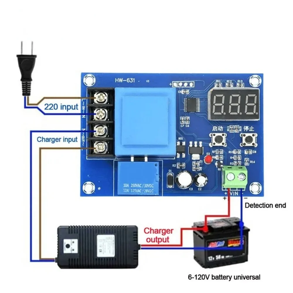 XH-M602 Digital Control Battery Charging Control Module AC 220V Lithium Storage Battery Charger Control Switch Protection Board