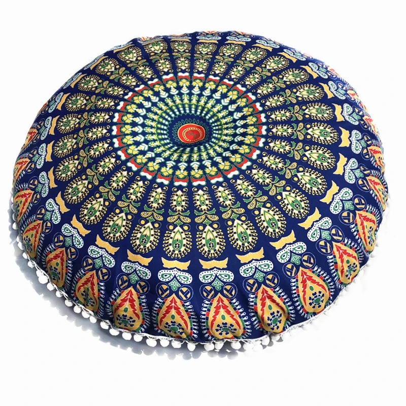 80cm Round Bohemian Mandala Floor Pillowcase Boho Meditation Seat Cushion Cover Pouf Case Retro Feather Printed Home Decor