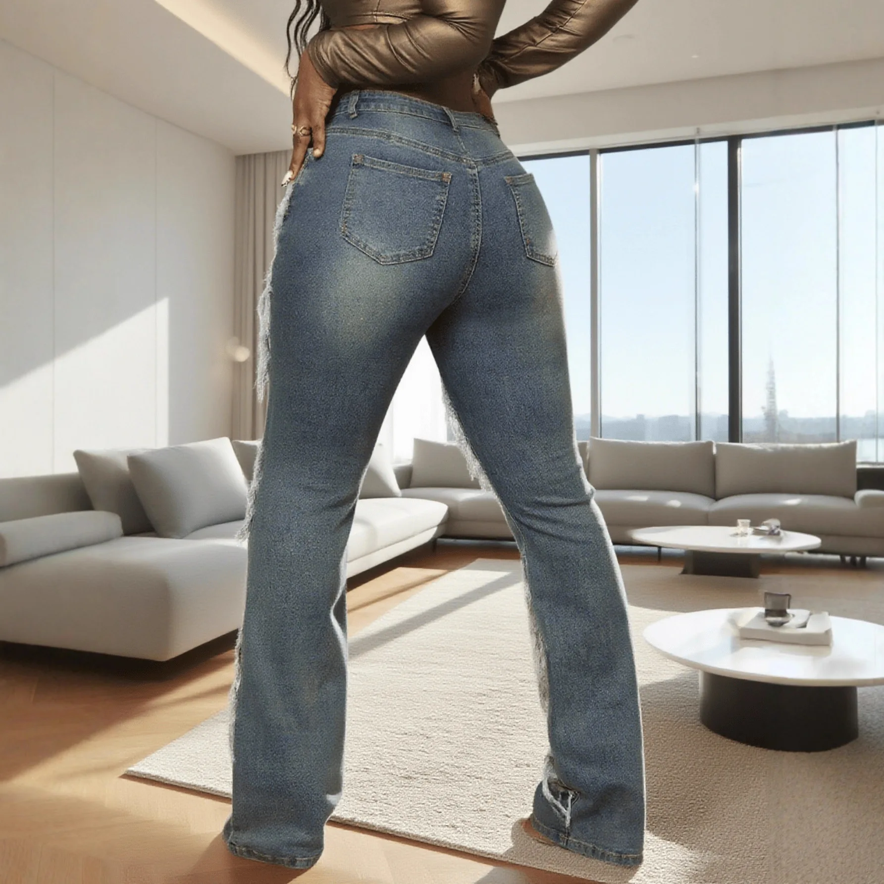 Women's Jeans European And American Ins Style Personality Winding Design Trendy High Waist Jeans Women's Street Trendy Coo