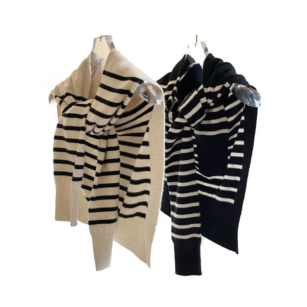 Fashion Knitted Knitted Shawl Warm Soft Neck Scarf Stripe Casual Sunscreen Cardigan for Women