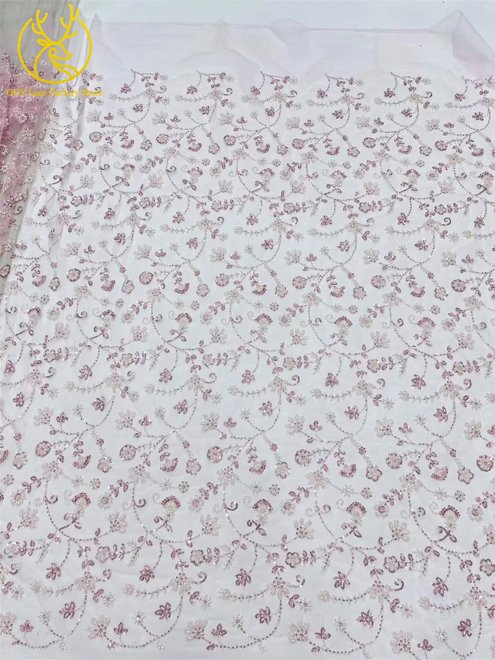 Königsblauer luxuriöser handgefertigter Perlen-Spitzenstoff, 5 Yards, hochwertiger französischer Tüll-Pailletten-Spitzenstoff für Party- und Hochzeitskleider – Detail 9