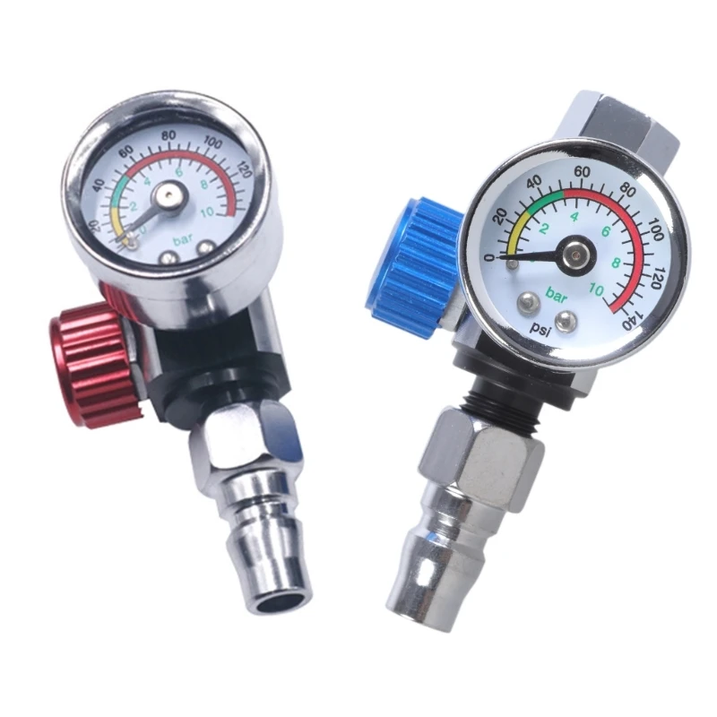 1/4” Gun-Air Pressure Regulator with Pressure Gauge Practical Pneumatic Tool Adapter for Air Gun-Spray Gunand Tool