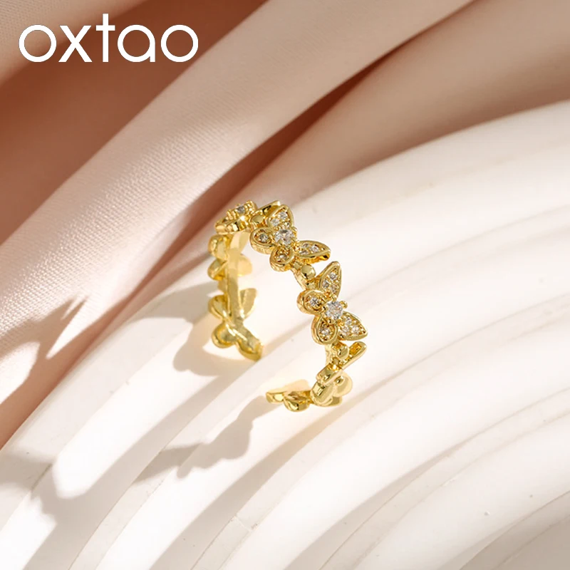 

Кольца OXTAO с муассанитом в форме бабочки для женщин и девушек, минималистичное регулируемое кольцо с открытым ободком, универсальное украшение для повседневной носки