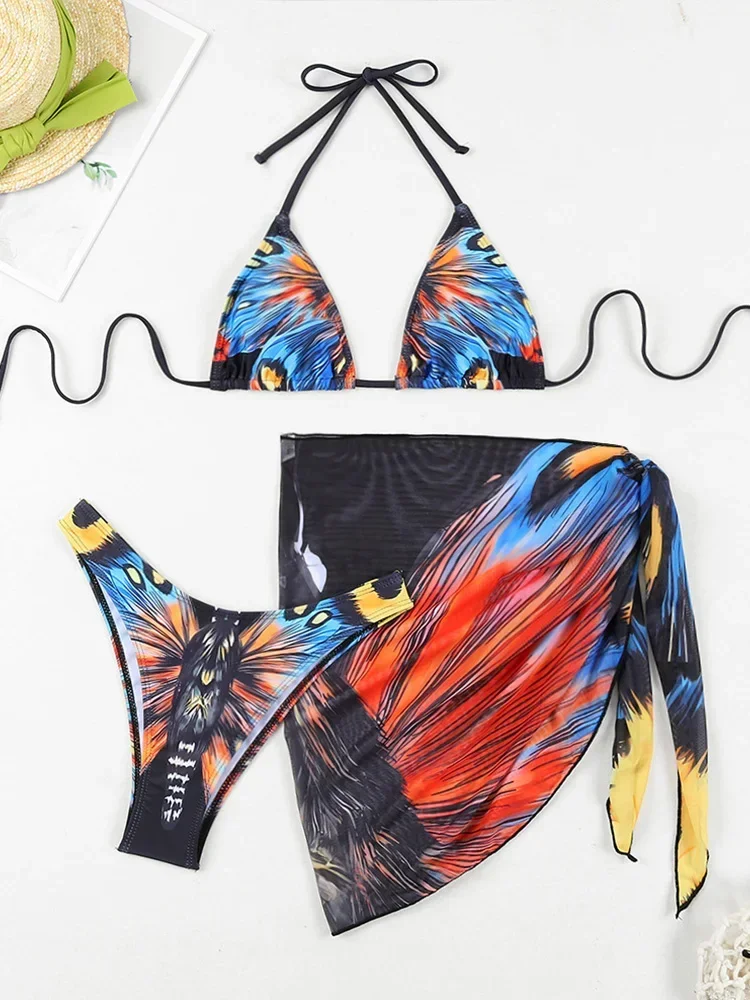 مثير طباعة الدانتيل يصل البيكينيات 3 قطعة مجموعة النساء ملابس السباحة عالية الخصر الشاطئ نمط سبليت التستر البيكينيات 2024 جديد الصيف البيكينيات مجموعة