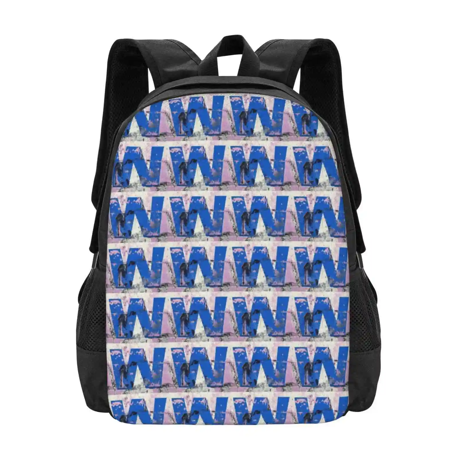 Mochila Azul W con letras del alfabeto, bolso de moda, lavado de coche, pared, azul, púrpura, pintura para pelar, desmenuzado sucio, gran oferta