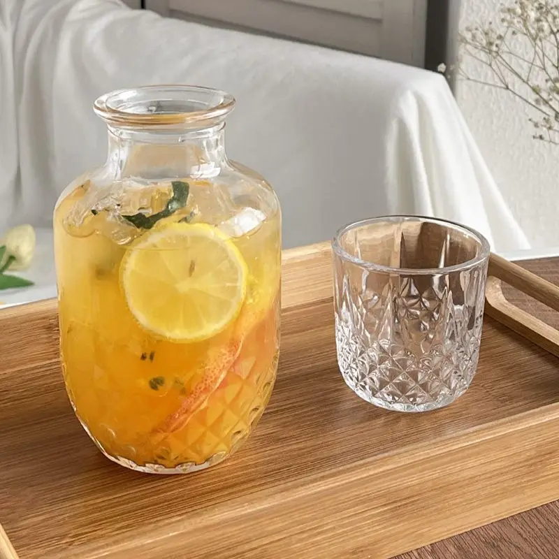 Home Water Bottle Portable Glass Fruit Tea Juice Cold Beverage Milk Cup with Lid American Water Bottle Set 4