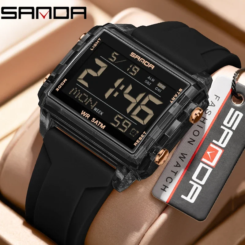 SANDA Fashion Waterproof Man Watch Countdown Multifunctional LED Digital Unisex Electronic Clock World Time Watch for Men Women
