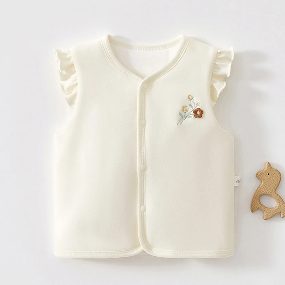 Baby Girl Vest Quilted Warm Autumn Winter Infant Clothing Ruffles Flower Embroidery Princess Christmas Baby Outerwear Waistcoat view 3