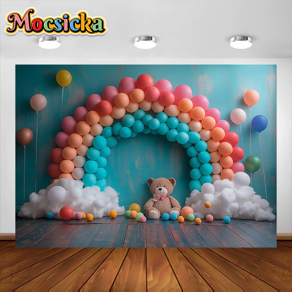 Newborn Birthday Photography Background Rainbow Colorful Balloon Arch Party Decoration Baby Family Party Photo Backdrop Supplies