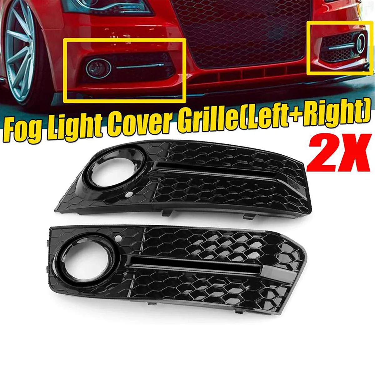 Black Car Front Fog Light Mesh Grille Cover for Audi A4 B8 2009-2011 Fog Lamp Honeycomb Grille