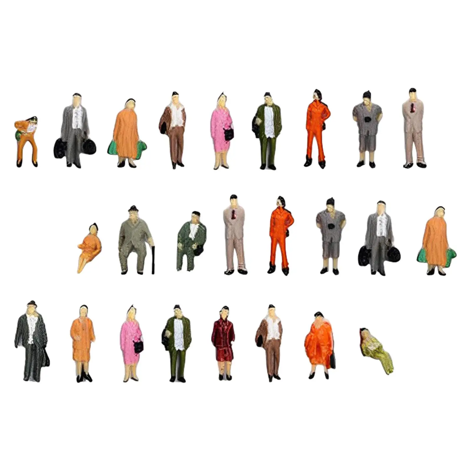 Minifigura de pasajero de 25 piezas, 1/87, paisaje de carretera, pista de tren, adorno de escritorio, figuritas, Escena de mesa de arena, decoración de personas pequeñas