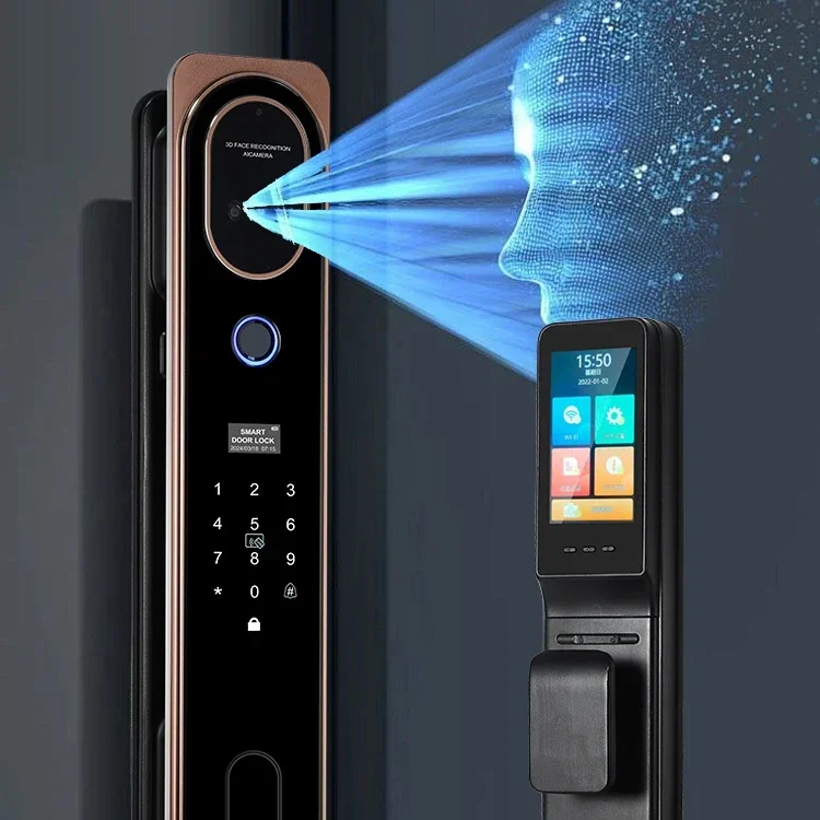 High Security Fingerprint Door Lock With Camera Tuya 3d Face Recognition Automatic Aluminum Door Lock For Home