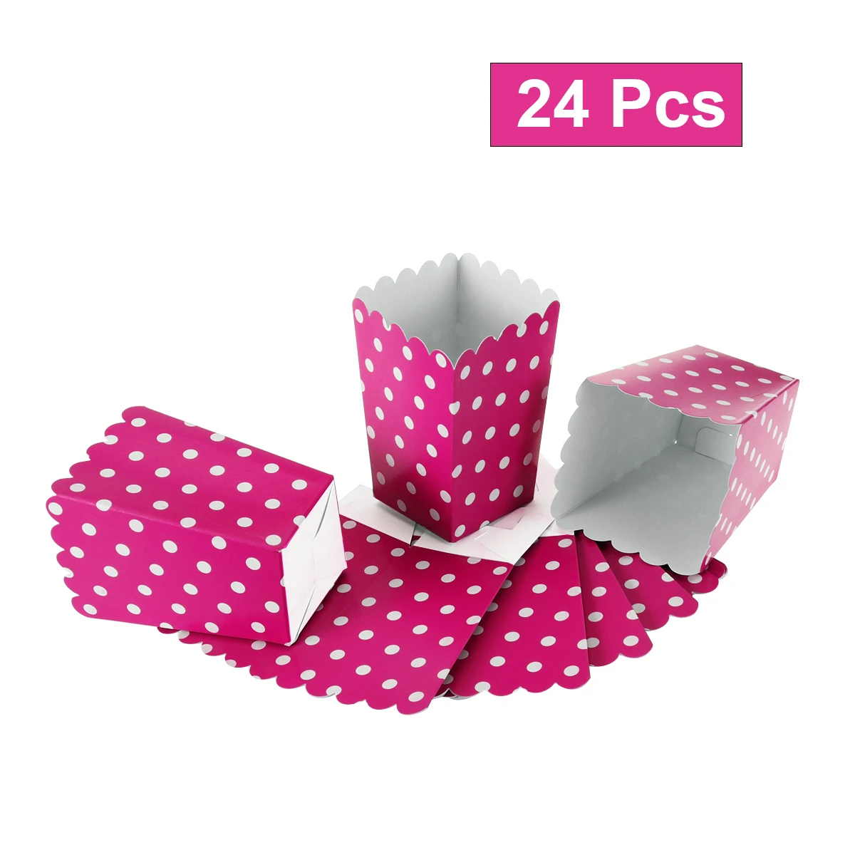 

24 Pcs Food Paper Boxes Popcorn Containers Dot Design Wavy Edge Eco Friendly Movie Night Party Favors Holder