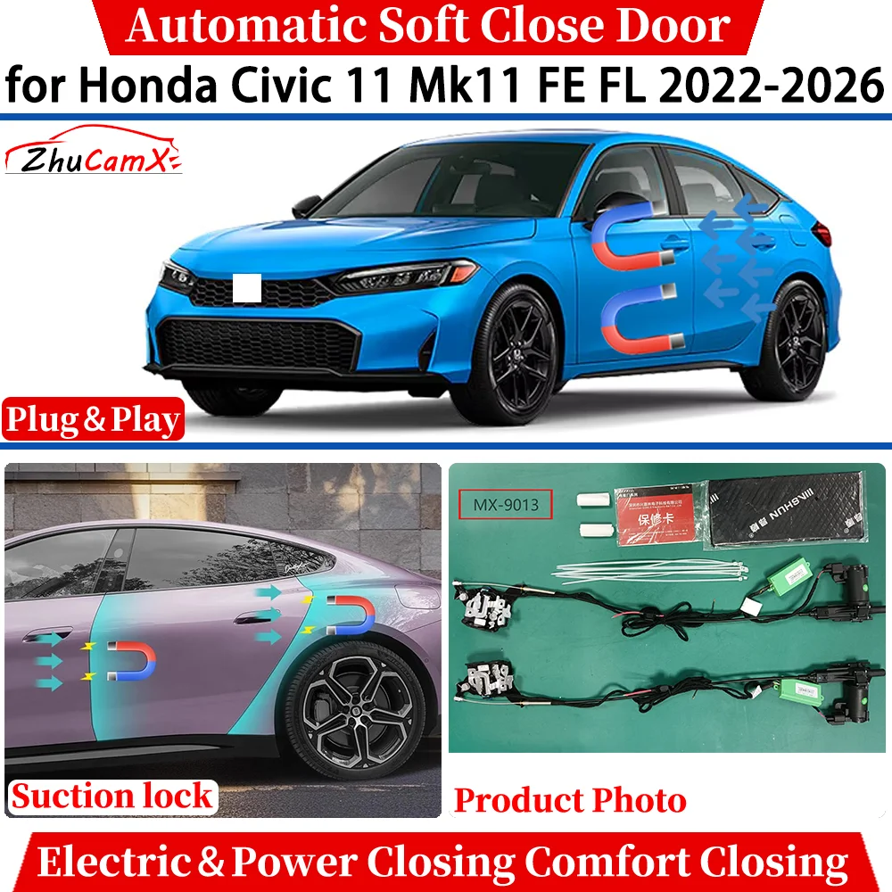 for Honda Civic 11 Mk11 FE FL 2022 2023 2024 2025 2026 Automatic Soft Close Door Electric Power Comfort Closing Suction lock