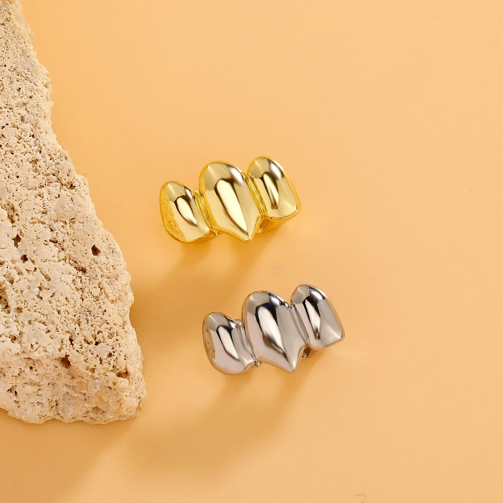 

Gold Color Plated Teeth Grillz Canine Plain Two Teeth Right Top Single Caps Grills Halloween Gift