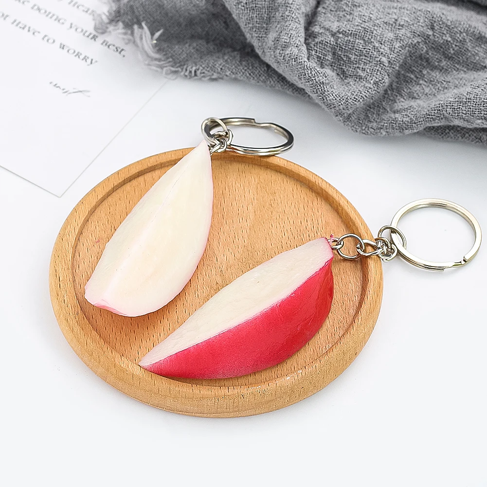 Two Slices of Apple Key Chains PVC Resin Simulation Fruit Vegetable Model Key Hanging Photography Props Holiday Stocking Fillers