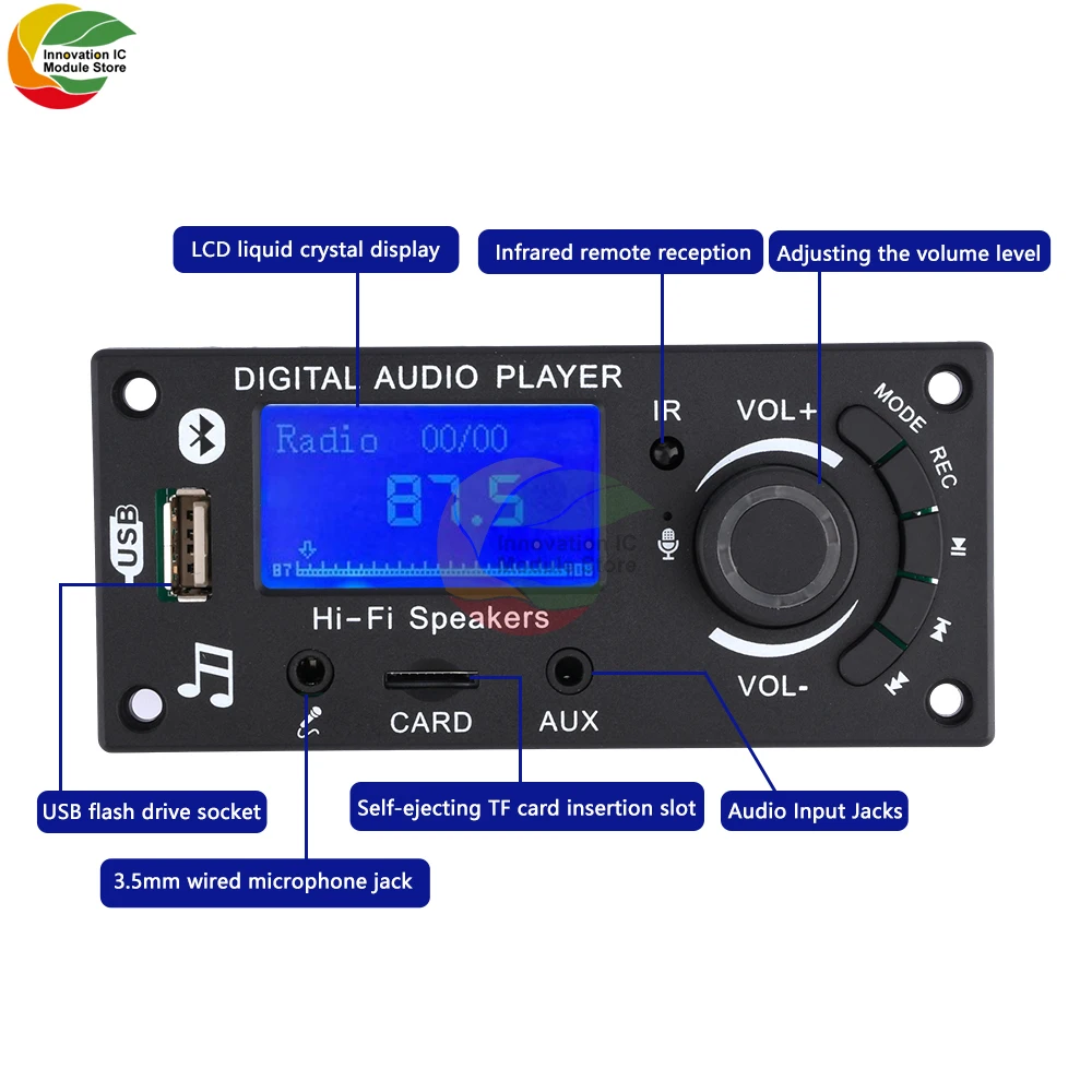 LCD Display Mp3 Decoding Board Bluetooth Module Car Audio Motherboard With FM Radio