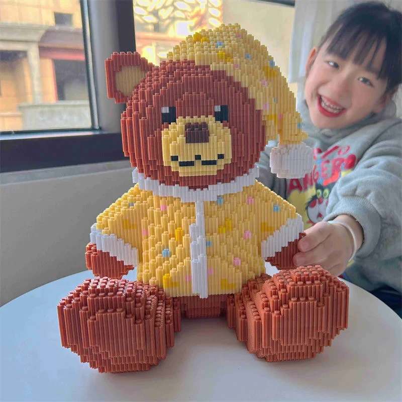 28cm Gray Goodnight Little Bear Children\'s Toy Building Block Small Particle Brick 3D Little Bear Model Kids Gift