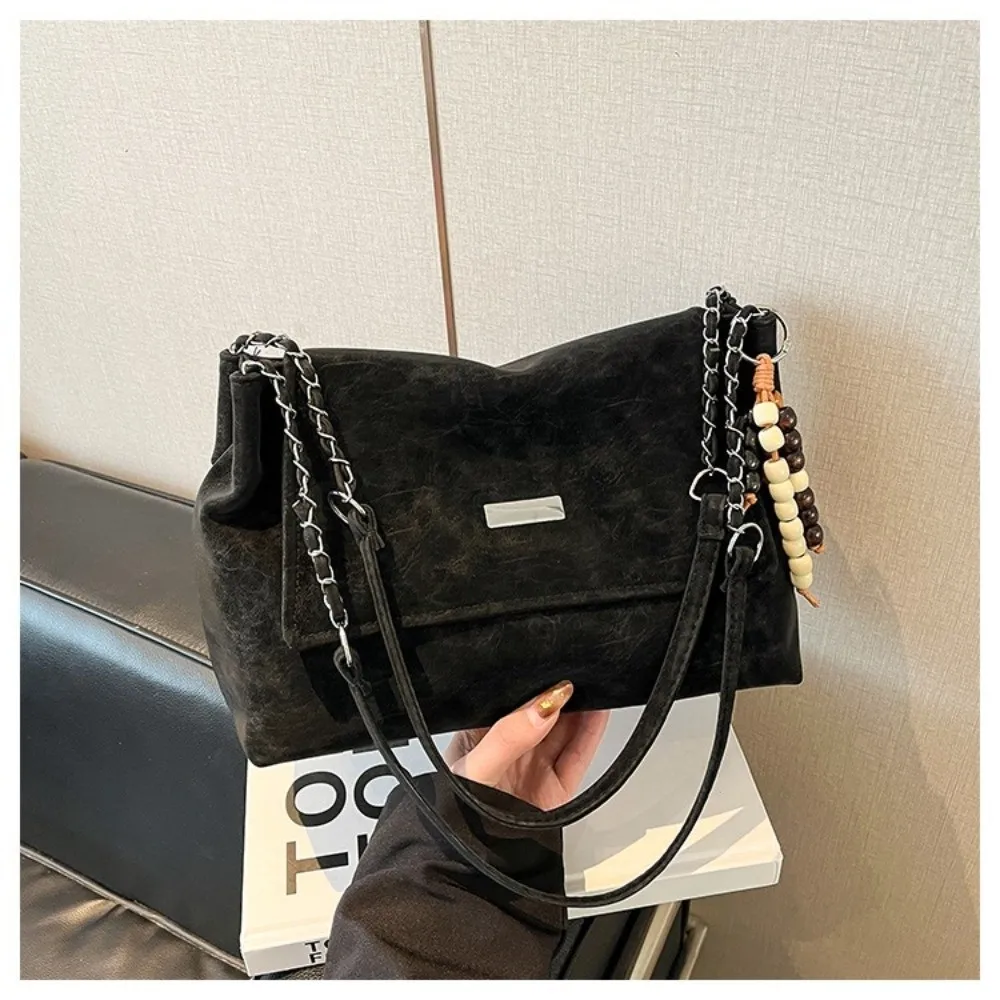 Vintage Ketten-Schultertasche aus Leder mit Großer Kapazität Crossbody-Tasche Tragetasche für Reisen – Detail 5