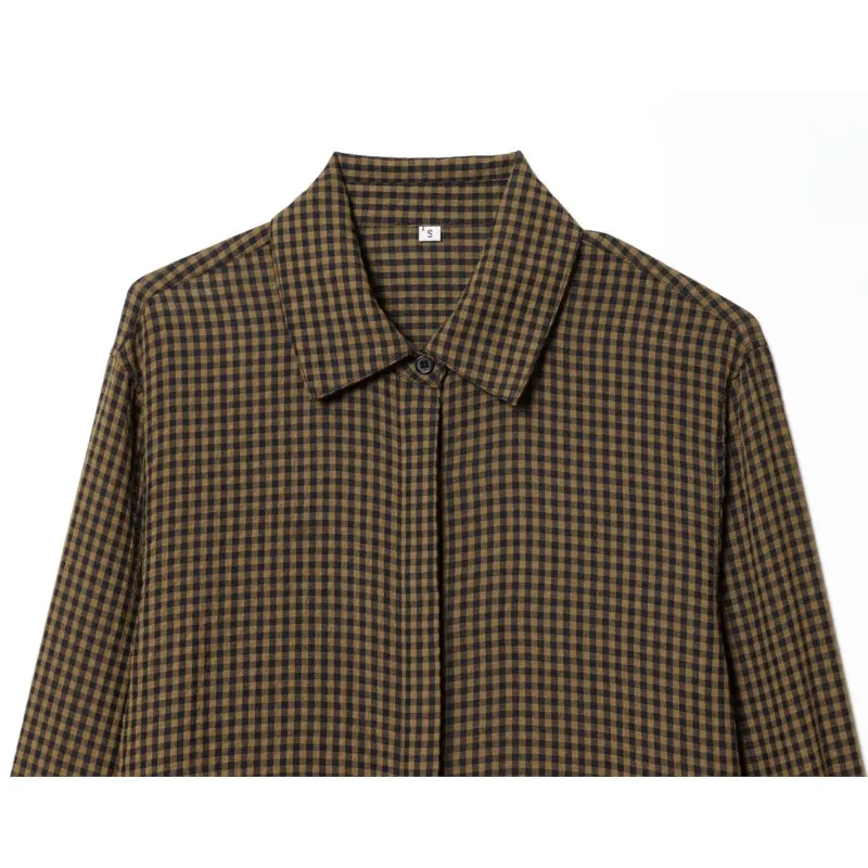 Damska koszula w kratę na wiosnę i jesień, luźna, modna, z kołnierzykiem, wiązana na dół, nowa kolekcja 2026, damska, codzienna, w stylu vintage.