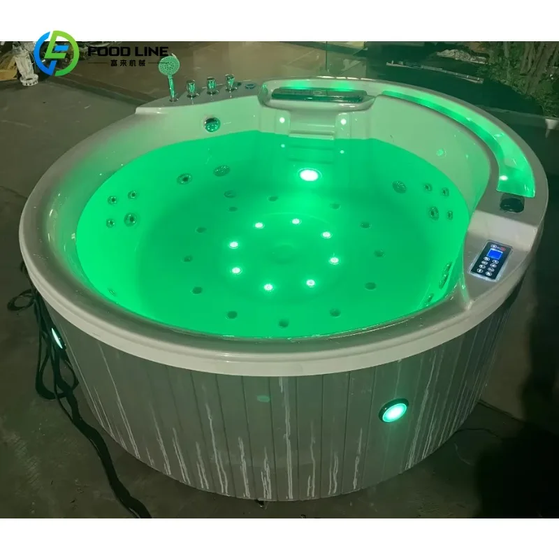 Customized Outdoor 4 People Large Round Pool Patio Acrylic Spa Tub Smart Panel Constant Temperature Heating Bubble Massage Surf