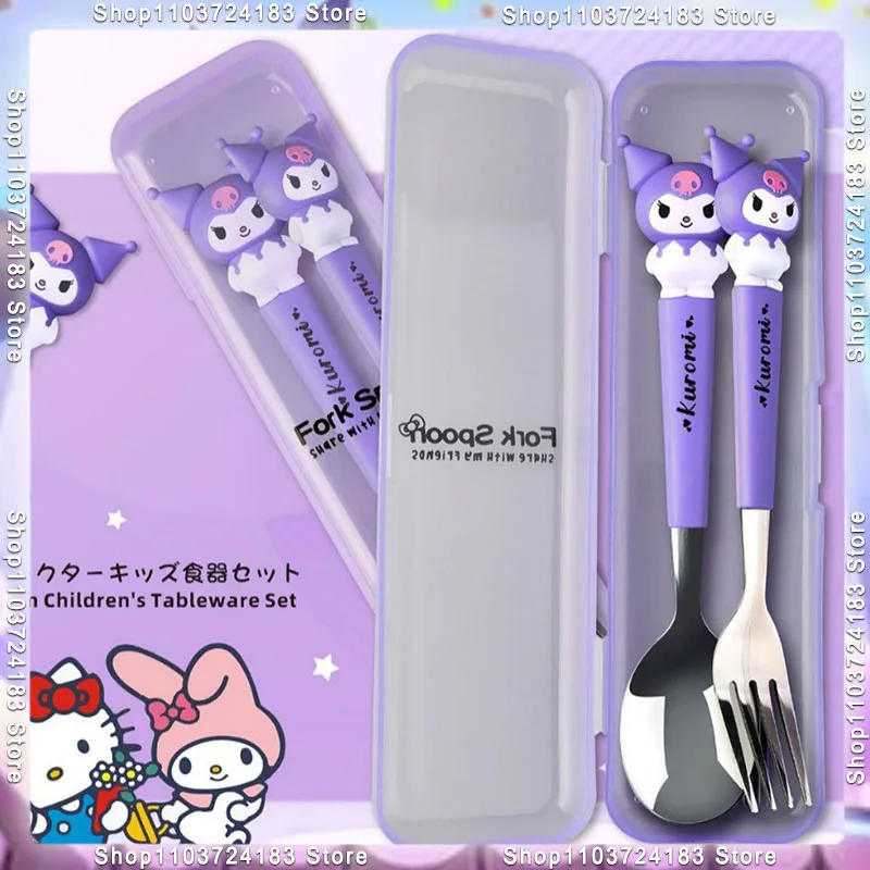 Sanrio Children'S Tableware Hellokitty Kuromi Jade Guigou Resin Handle Tableware Set Pudding Dog Spoon Fork Children'S Gift