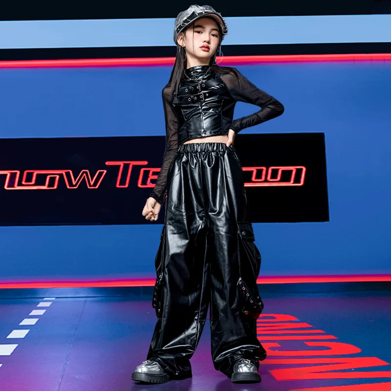 New Fashion Style Girl's Hip-Hop Clothes Dance Suit Top And Bottom Hiphop Clothing Set Kids Child Streetwear Performance Costume