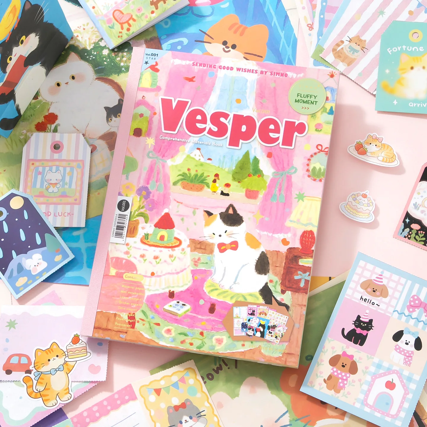 caderno-de-17-folhas-de-papel-couche-com-estampas-de-gatos-fofos-para-diario-scrapbook-e-colagem