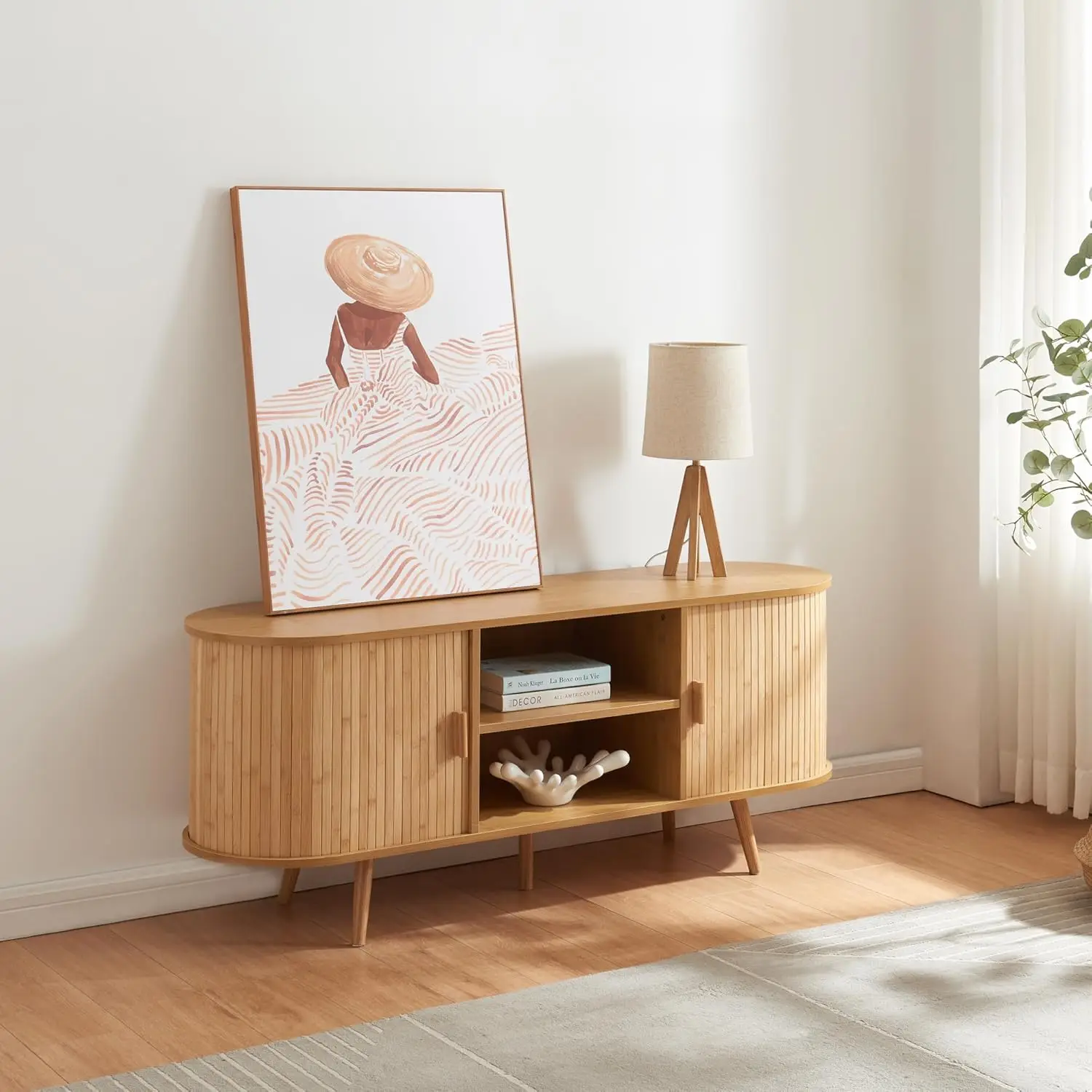 

！@Combohome 2-Door Modern MDF TV Stand Farmhouse Style Wood Panel Living Room Apartment Workshop Home Office TV Cabinet-Wholesal
