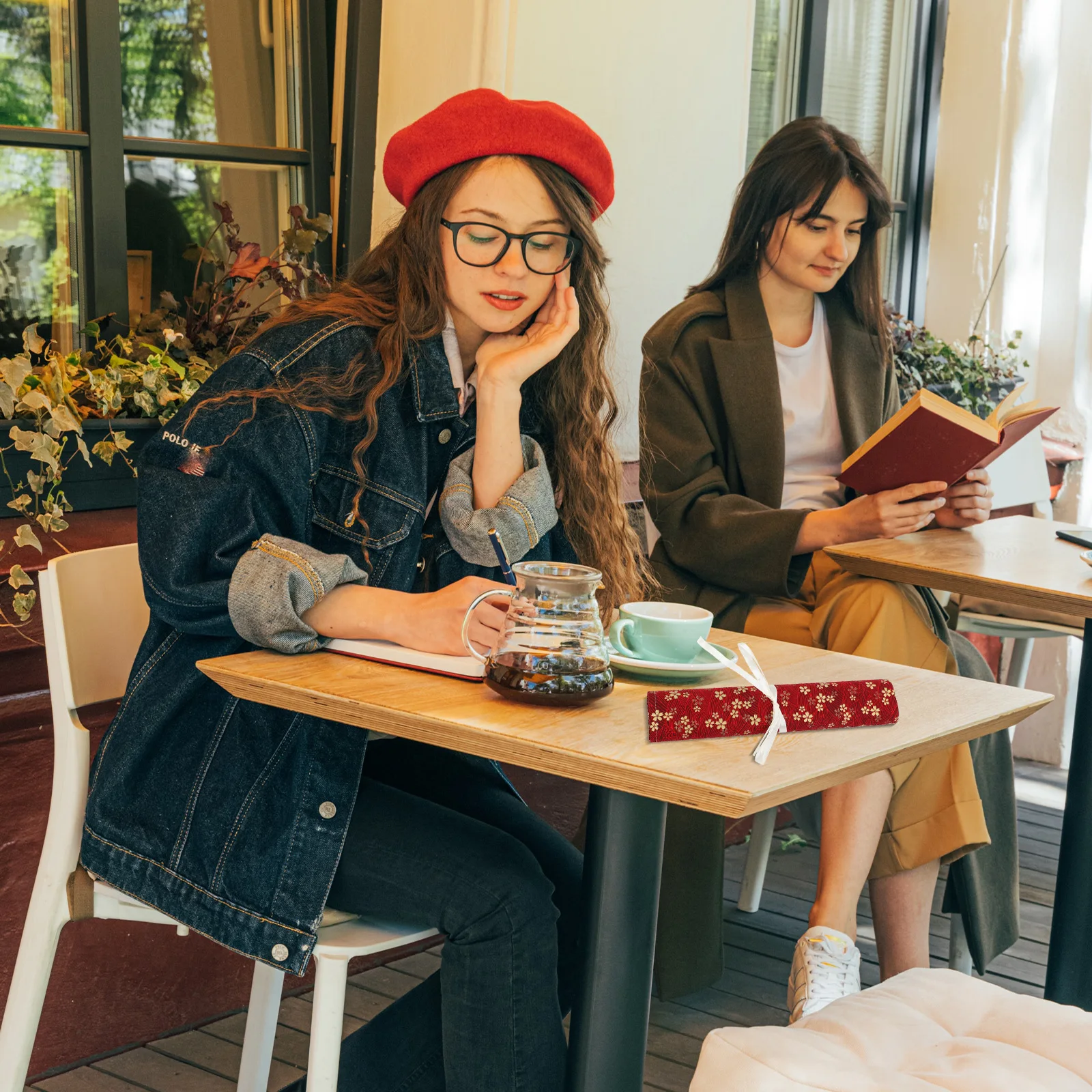 

6 Pcs Pen Storage Bag 32x28cm Red Yellow Flowers Large Capacity Portable Brush Roll Pencil Case Art Tool Wrap Student Supplies