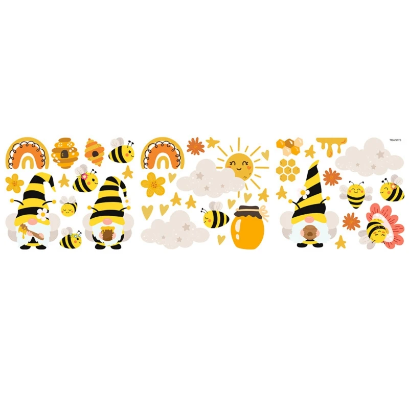 Honey Bumble Bee Gnome Window Clings Glass Wall Stickers Decals Decor for Spring Home Office Party Supplies