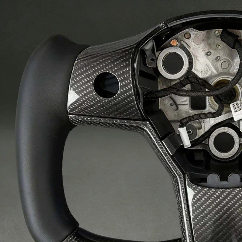Real Carbon Fiber Sport Steering Wheel for Tesla Model 3 Y F1 Style Flat Bottom with Smooth Leather for Model 3 2021 2019