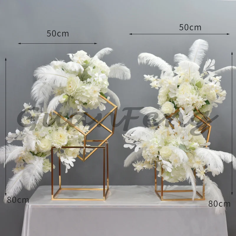 High‑End Geometric Box Artificial Feather Floral Ornament, Desktop Table Centerpiece for Hotel KTV Room Decoration